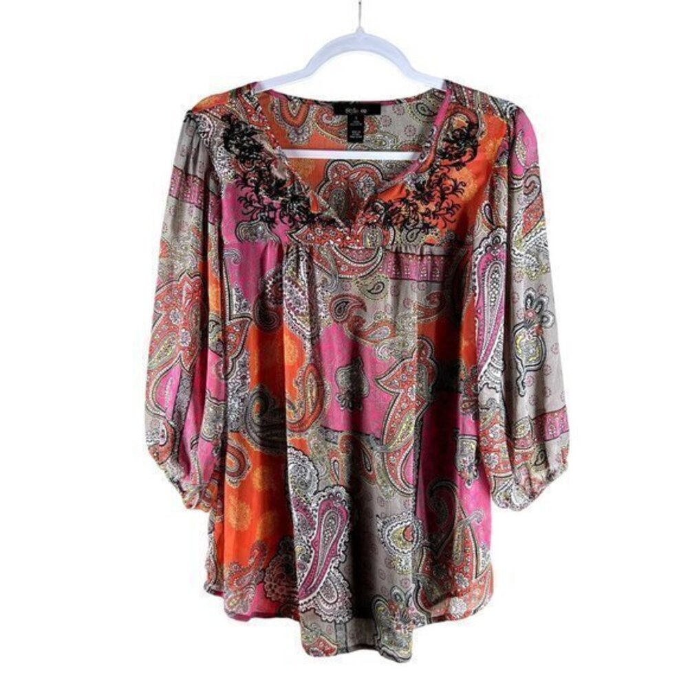 Style & Co‎ Womens Tops Size S Sheer Chiffon Paisley Print